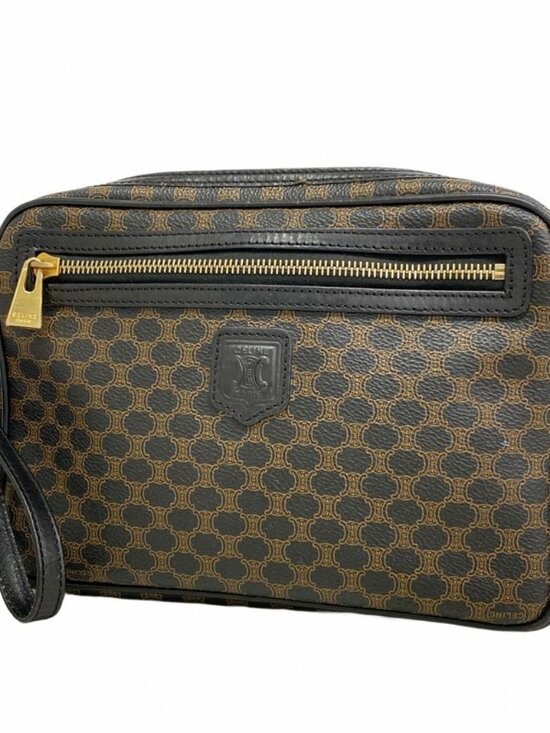 Celine Clutch Macadam Black Brown Gold